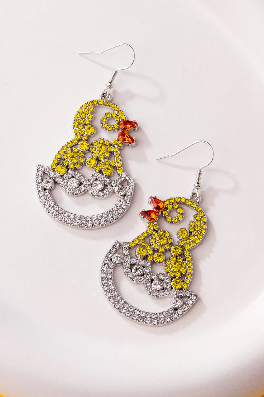 Chick Couture - Yellow Rhinestone Chick/White Rhinestone Eggshell Paparazzi Earrings