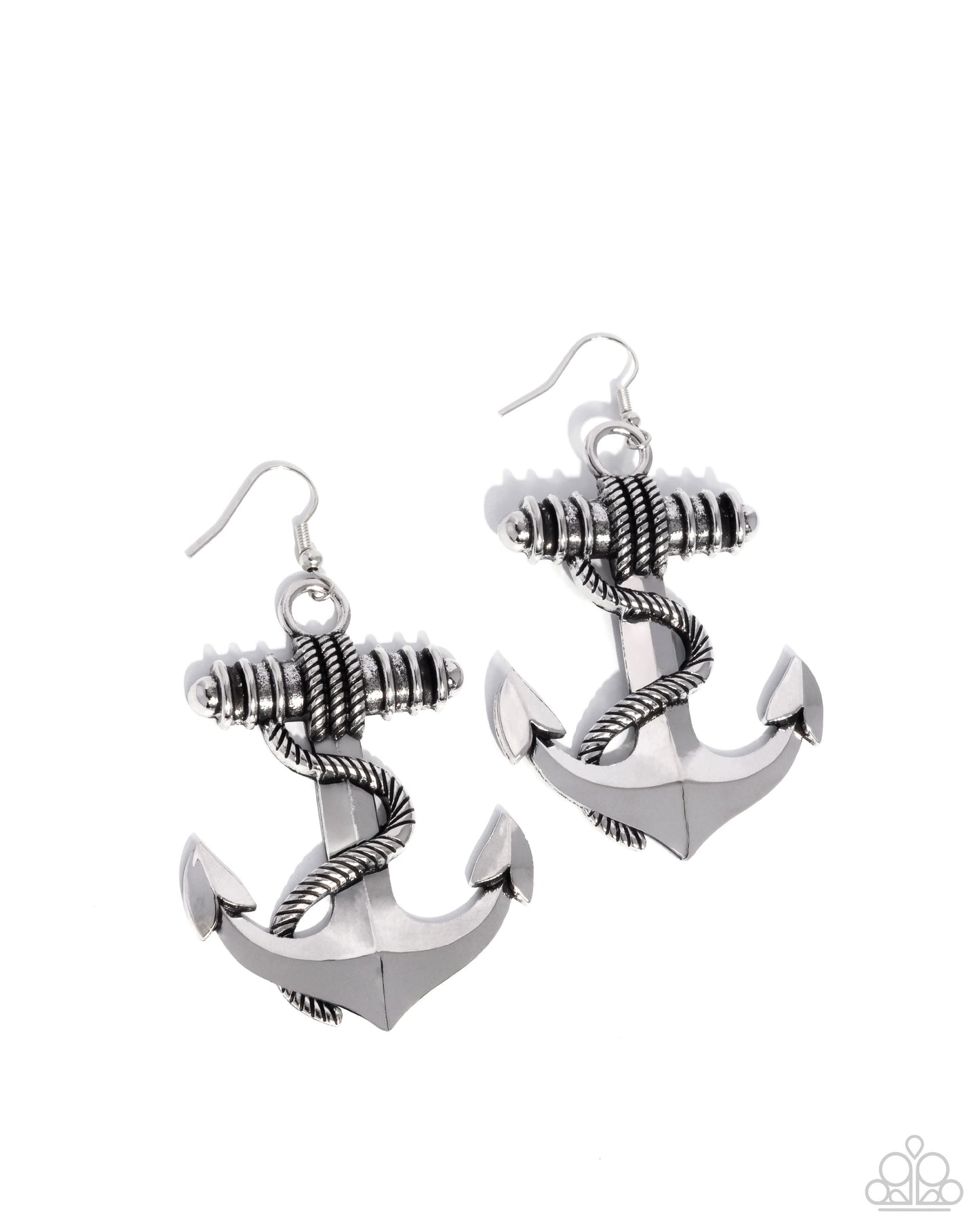 Adorable Anchor - Silver Bold Anchor/Rope-Like Accent Paparazzi Earrings