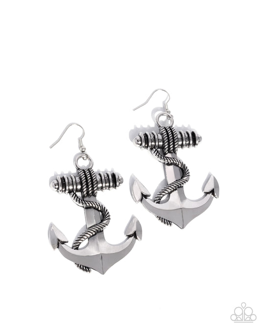 Adorable Anchor - Silver Bold Anchor/Rope-Like Accent Paparazzi Earrings