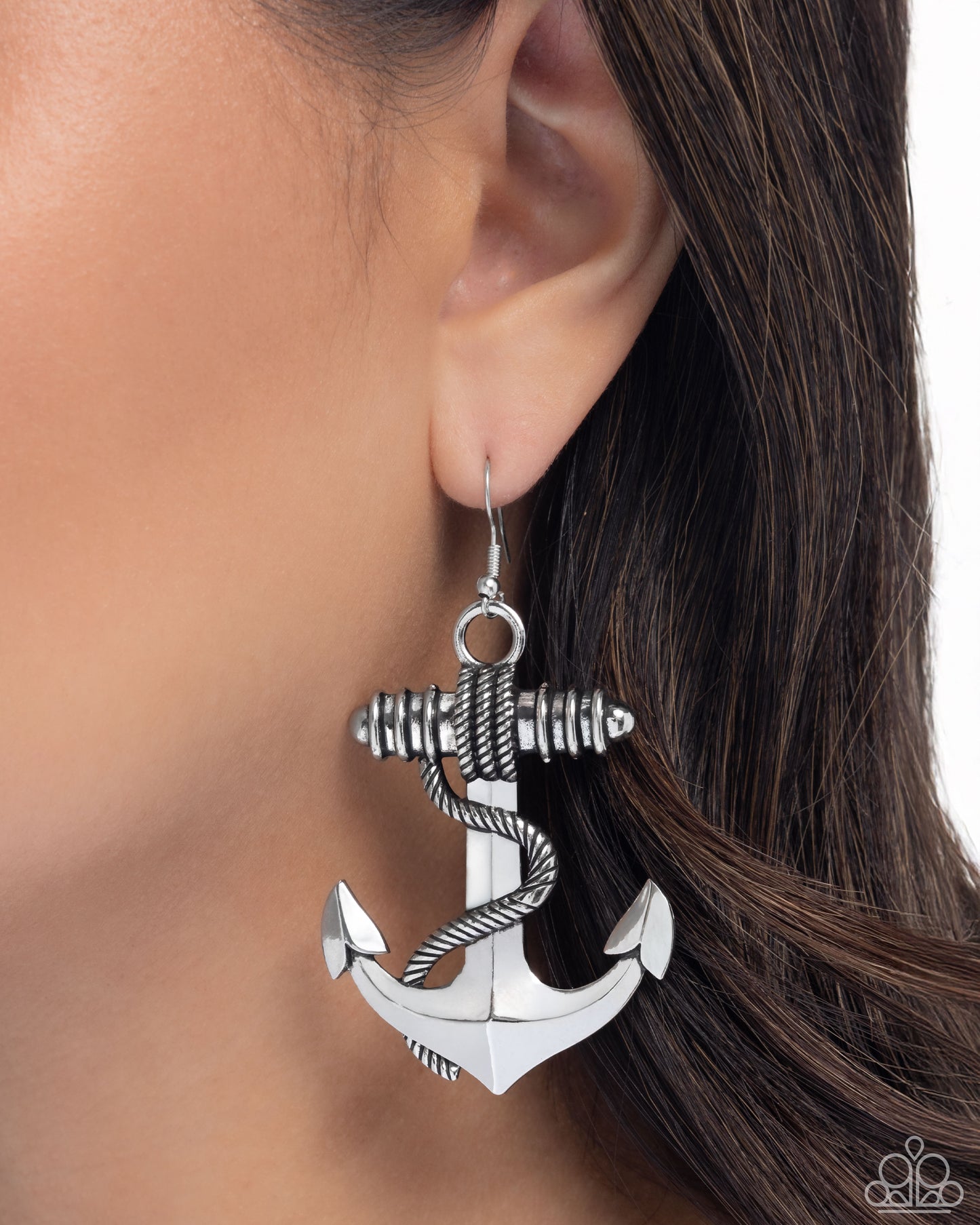 Adorable Anchor - Silver Bold Anchor/Rope-Like Accent Paparazzi Earrings