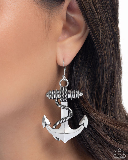 Adorable Anchor - Silver Bold Anchor/Rope-Like Accent Paparazzi Earrings