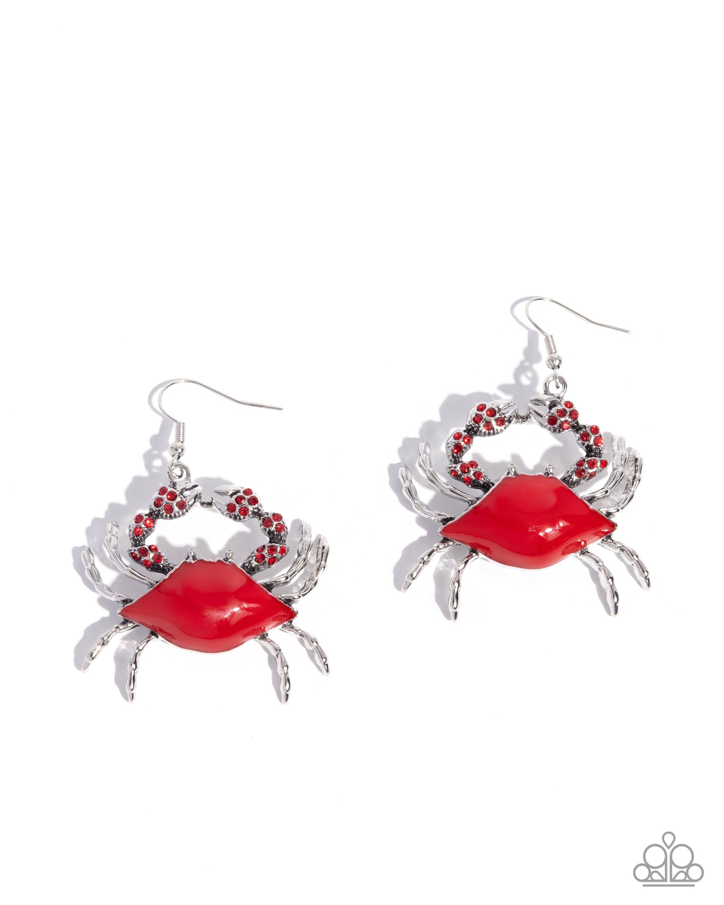 Colorful Crab - Red Painted Silver Crab/Red Rhinestone Embellished Claws Paparazzi Earrings