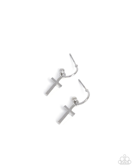 Daily Divinity - Silver Dainty Cross Charm/Silver Hoop Paparazzi Earrings