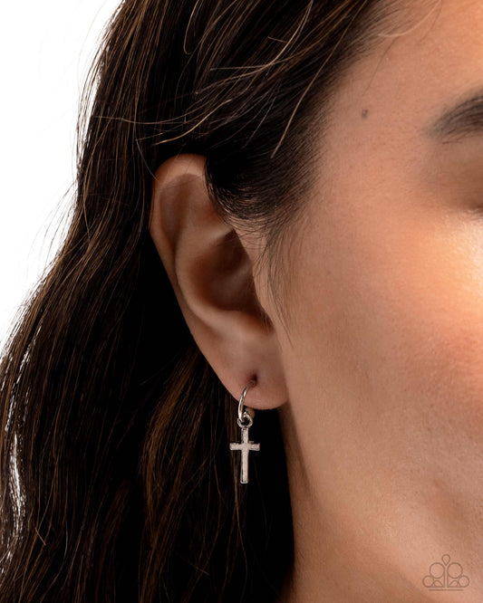 Daily Divinity - Silver Dainty Cross Charm/Silver Hoop Paparazzi Earrings