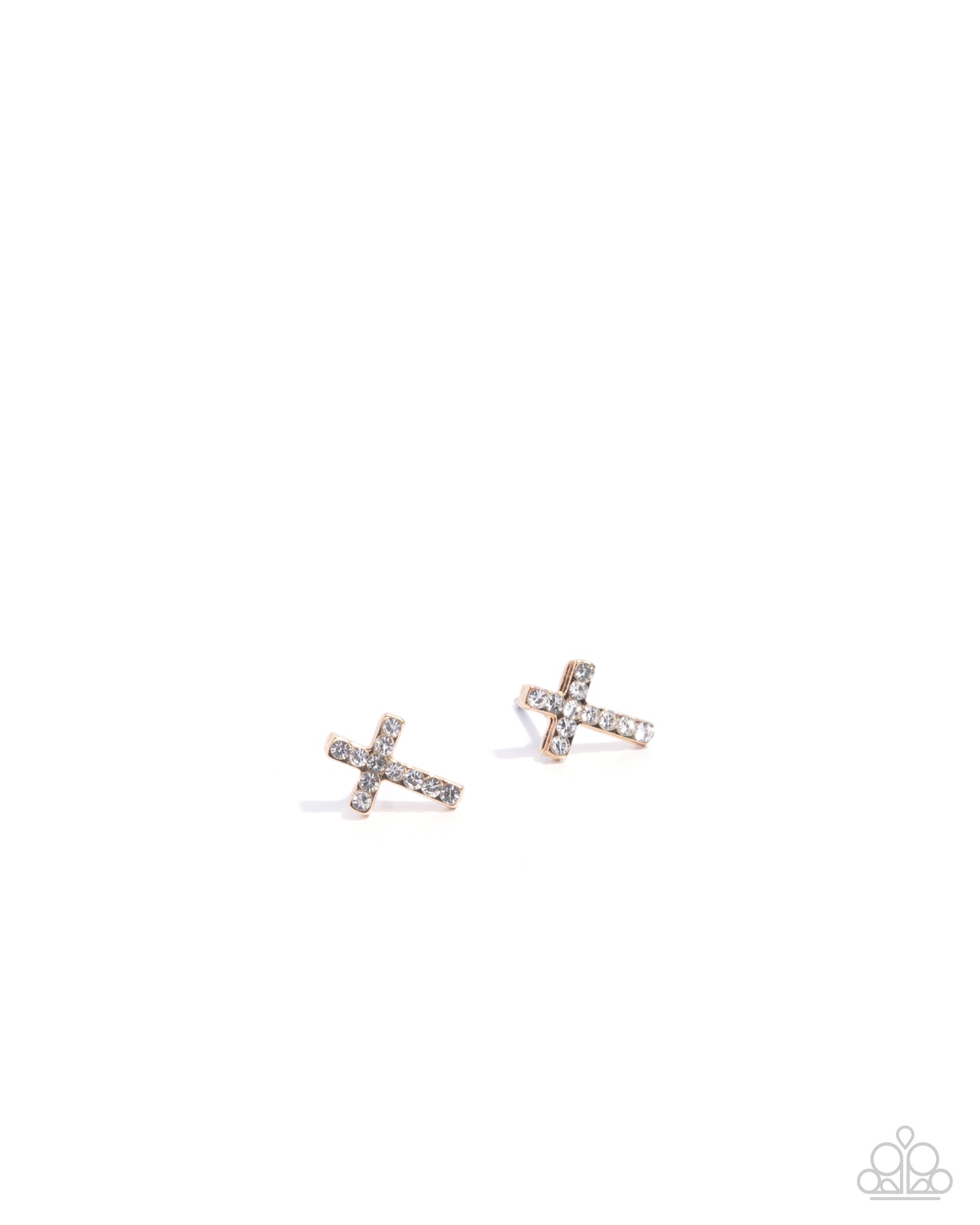 Sacred Shimmer - Gold & White Rhinestone Dainty Cross Paparazzi Post Earrings