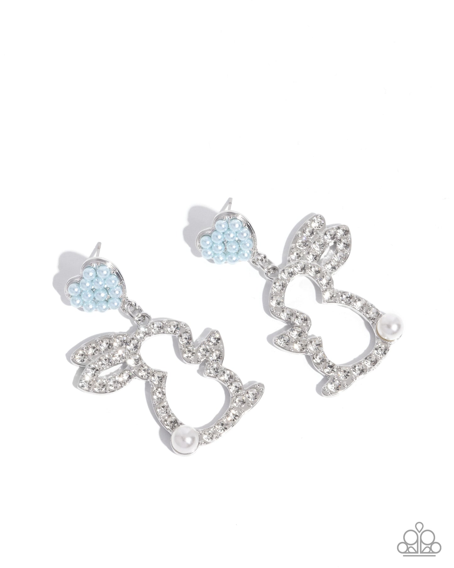 Easter Element - Blue Pearl Heart/White Rhinestone & White Pearl Bunny Paparazzi Earrings