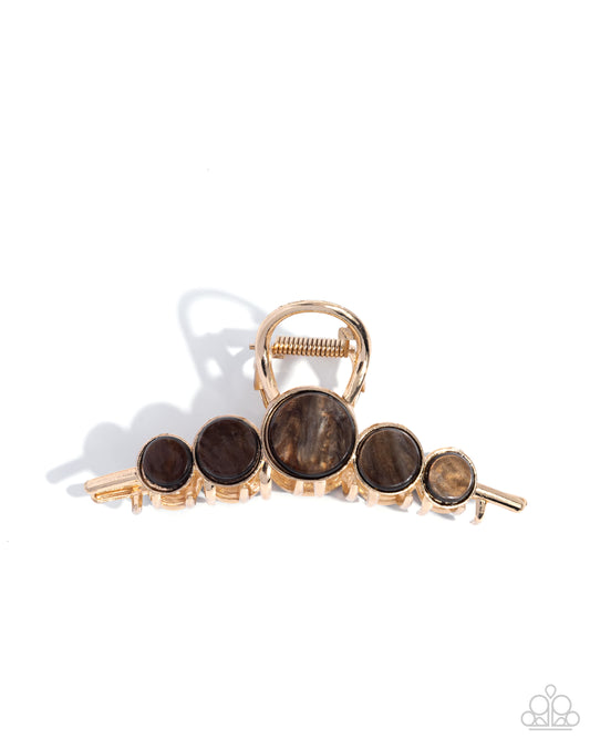 Delightful Discs - Brown Tortoise Shell Discs/Gold Paparazzi Hair Claw Clip