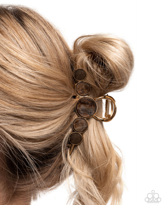 Delightful Discs - Brown Tortoise Shell Discs/Gold Paparazzi Hair Claw Clip
