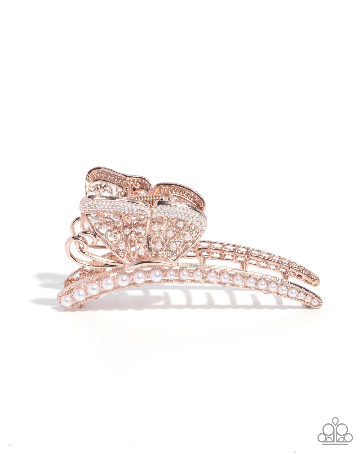 Pastoral Pearls - Rose Gold/White Pearl Rose Gold Butterfly Paparazzi Hair Claw Clip