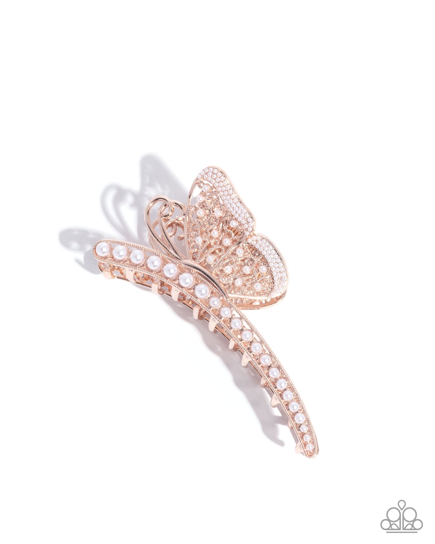 Pastoral Pearls - Rose Gold/White Pearl Rose Gold Butterfly Paparazzi Hair Claw Clip
