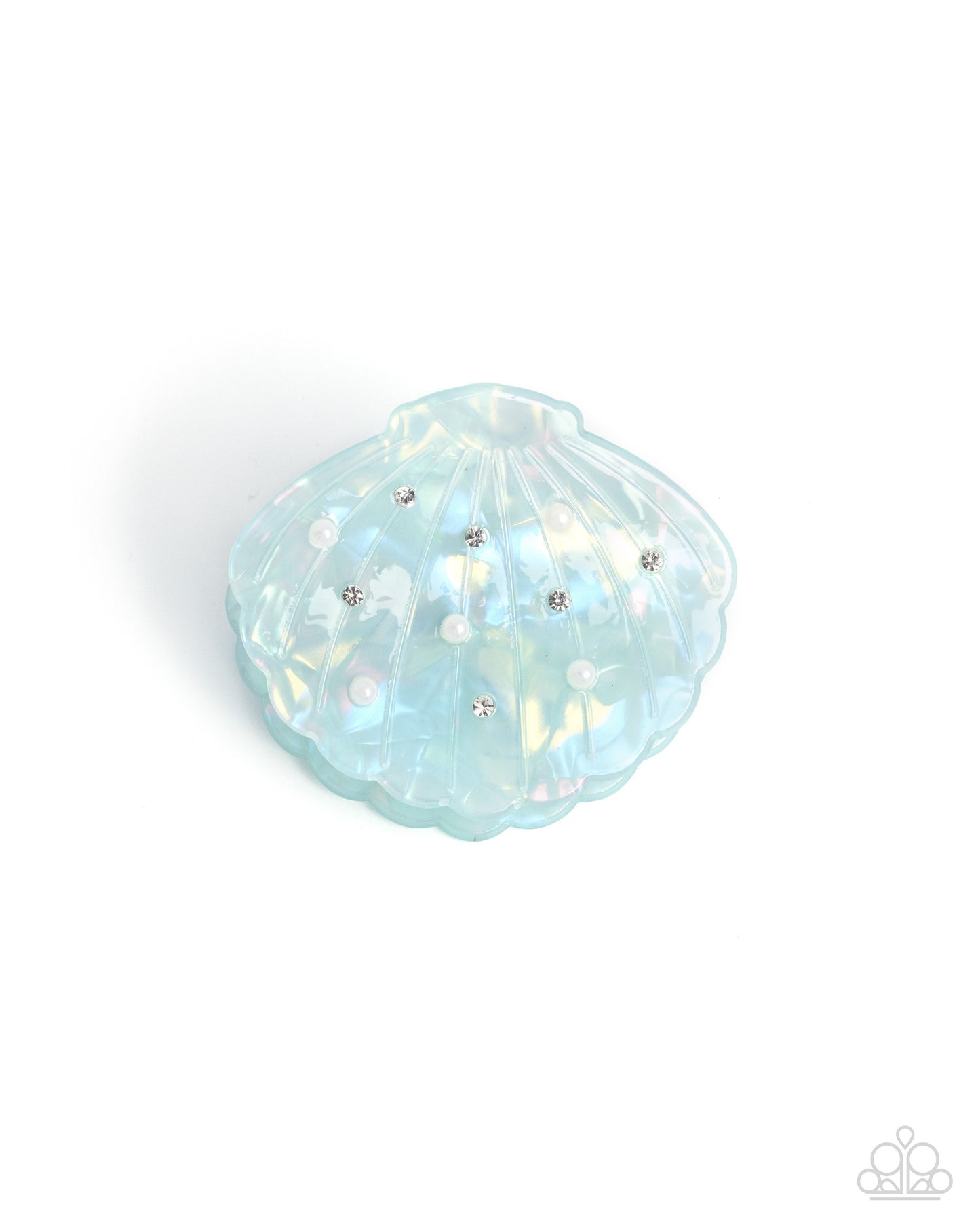 Seashell Scope - Multicolored Iridescent Blue Seashell/Dainty White Pearls Paparazzi Hair Claw Clip