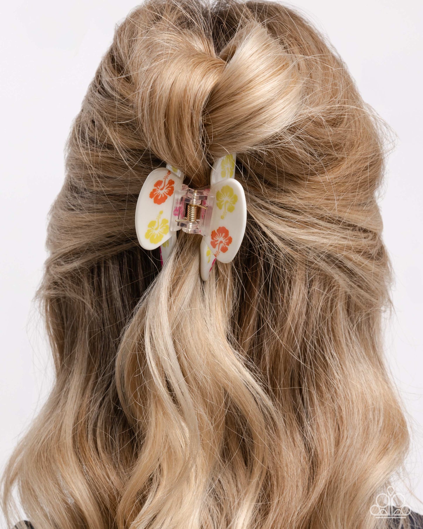 Hawaiian Harmony - White Claw Clip/Hawaiian-Inspired Floral Print Paparazzi Hair Clip