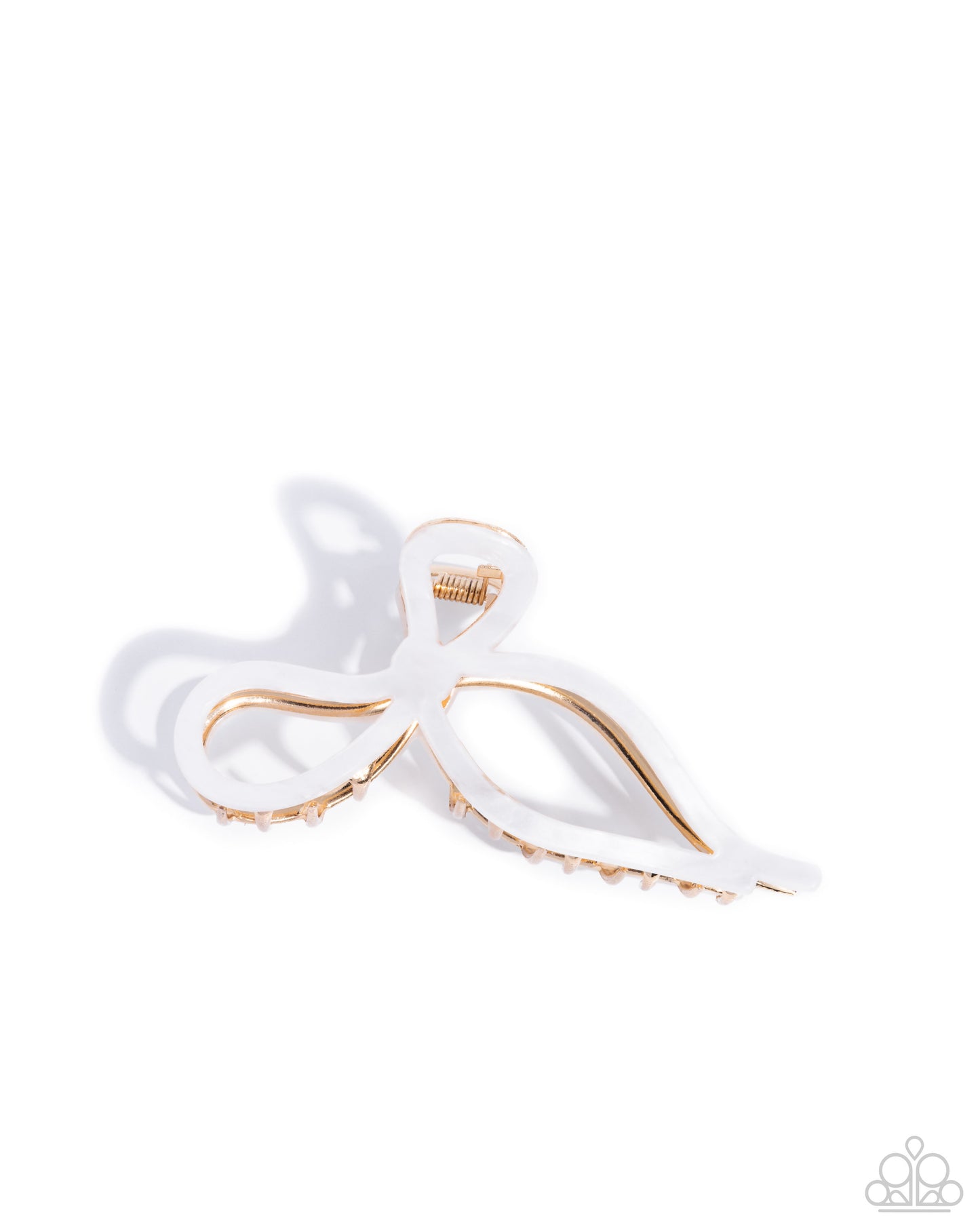 Coquette Clip - White Pearlized Overlay/Gold Bow Paparazzi hair Clip