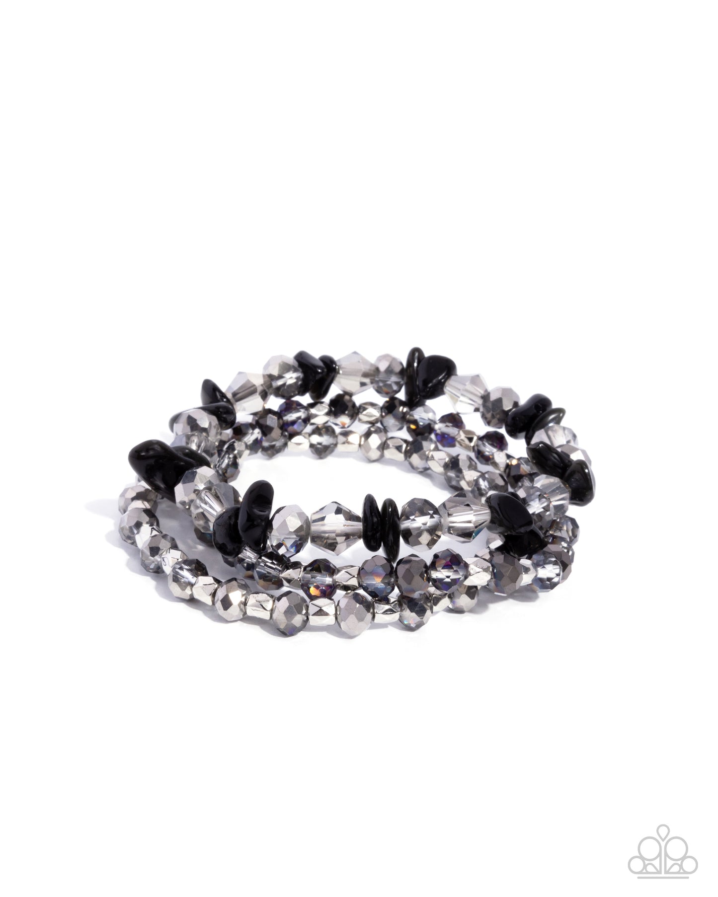 Flawless Facets - Black, Smoky, Silver, Hematite Beaded Set of 3 Paparazzi Stretch Bracelets