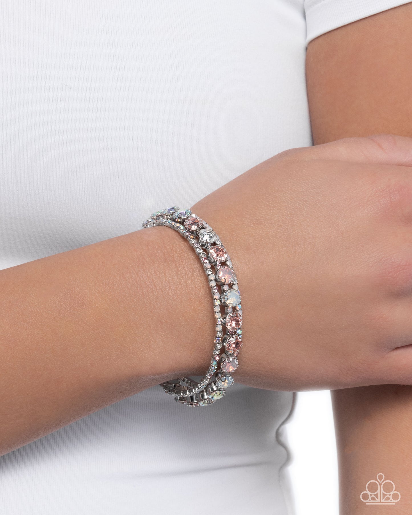 Shimmery Sample - Pink & Blue Iridescent Rhinestones Paparazzi Coil Bracelet