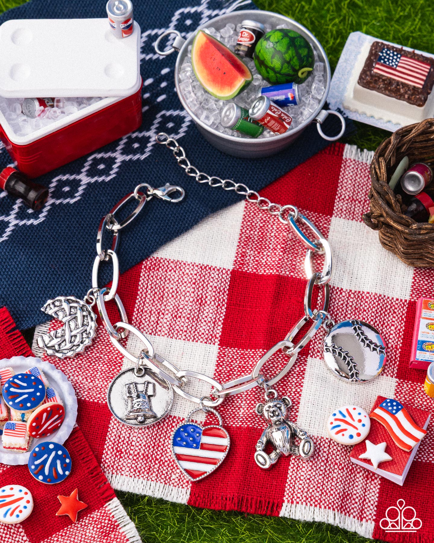 Adorably All American - Red/Silver America Inspired Charms Paparazzi Bracelet
