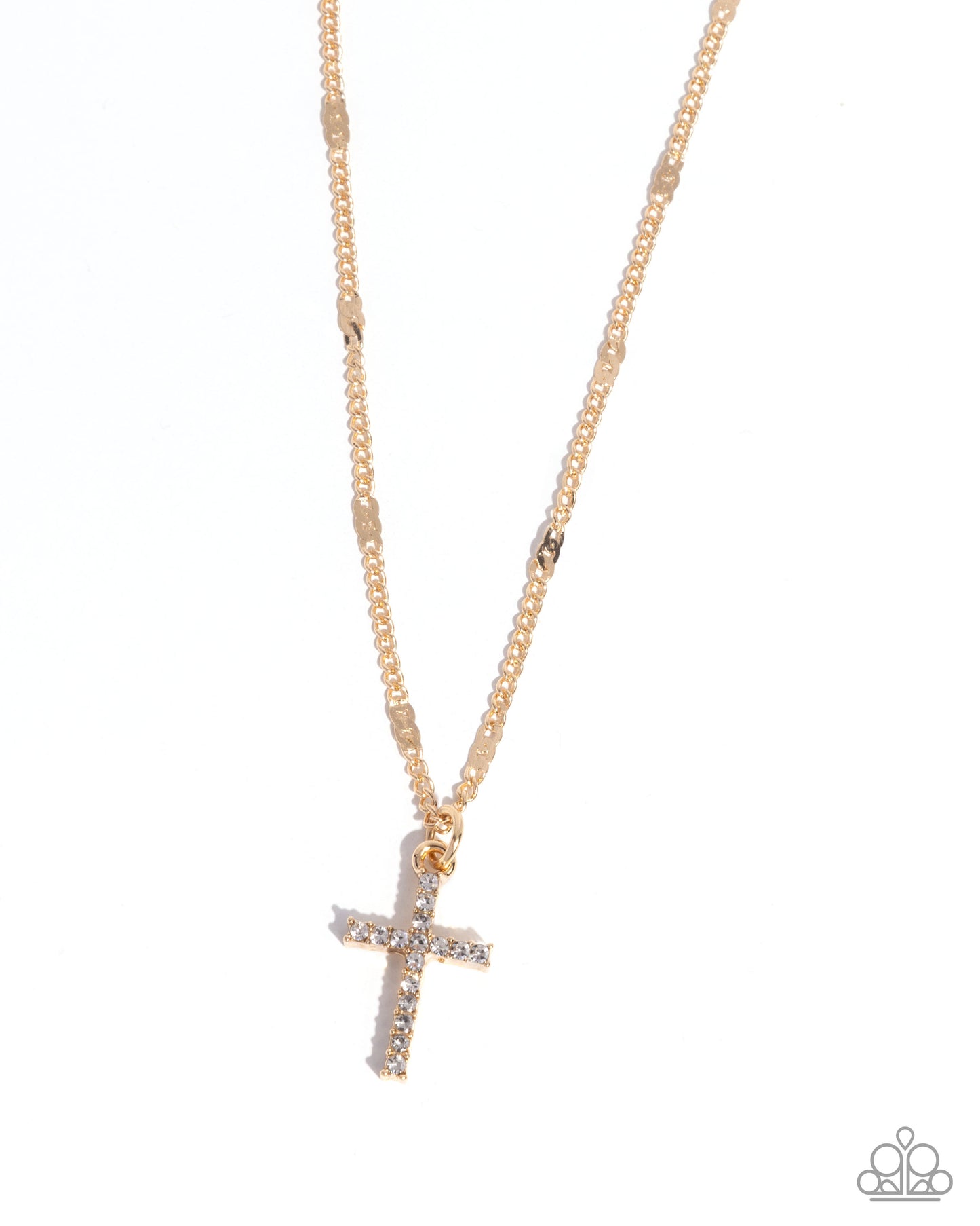 Endless Faith - Gold Cross/White Rhinestones Pendant Paparazzi Necklace & matching earrings