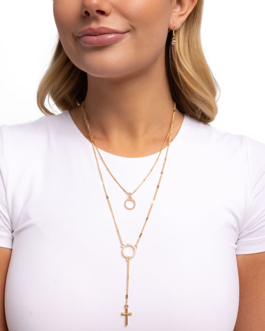 Faithfully Fierce - Gold SnakeChain/Gold Cross Pendant Paparazzi Necklace & matching earrings