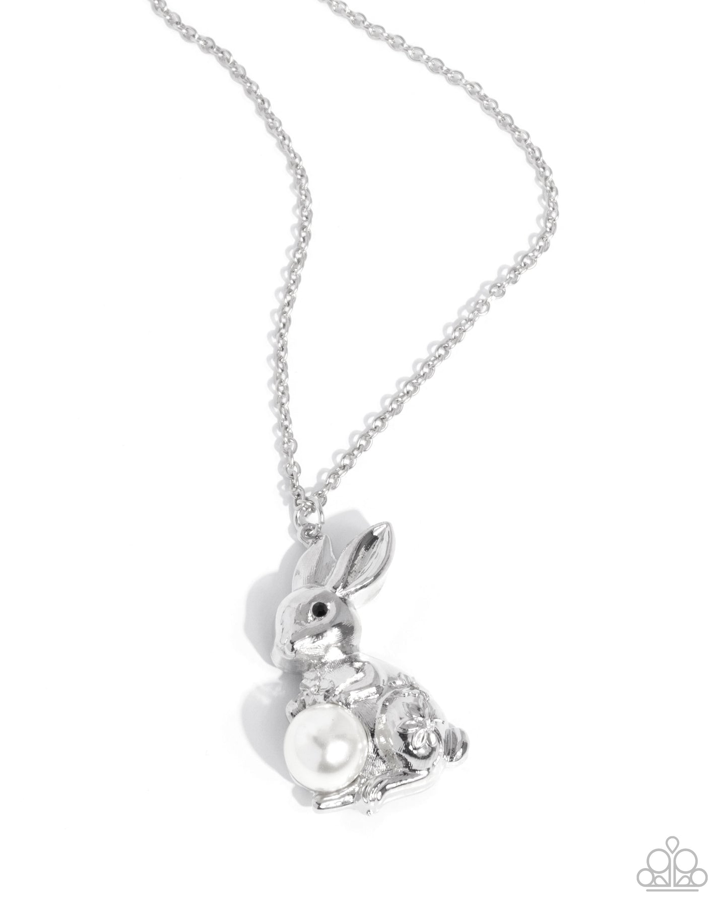 Easter Bunny - White Pearl Tail/Silver Bunny Pendant Paparazzi Necklace & matching earrings
