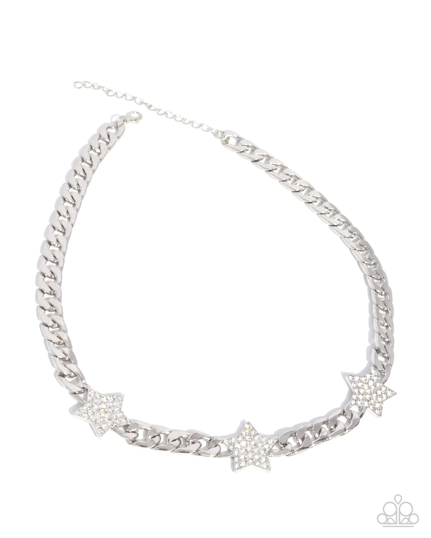 Uncle Sam Stars - White Rhinestone Stars/Silver Curb Chain Paparazzi Necklace & matching earrings