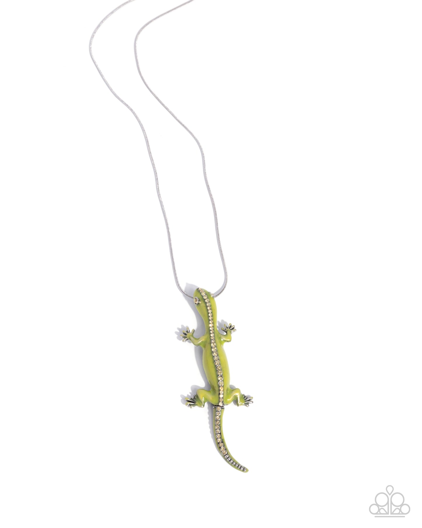 Salamander Statement - Green Painted/White Rhinestone Salamander Pendant Paparazzi Necklace & matching earrings
