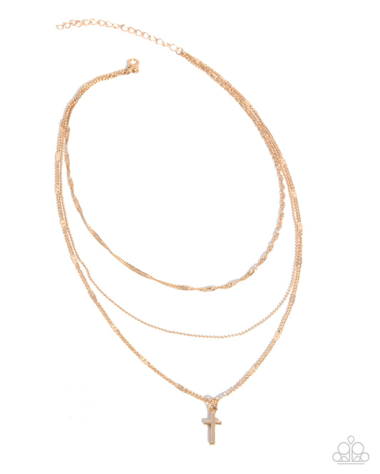 Divine Dedication - Gold Dainty Chains/Gold Cross Pendant Paparazzi Necklace & matching earrings