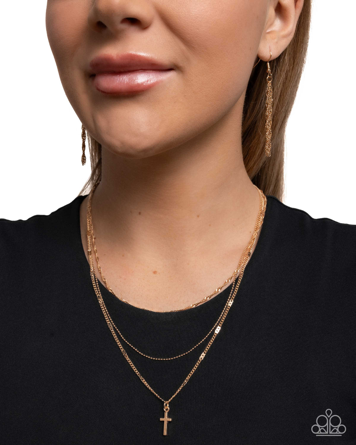 Divine Dedication - Gold Dainty Chains/Gold Cross Pendant Paparazzi Necklace & matching earrings