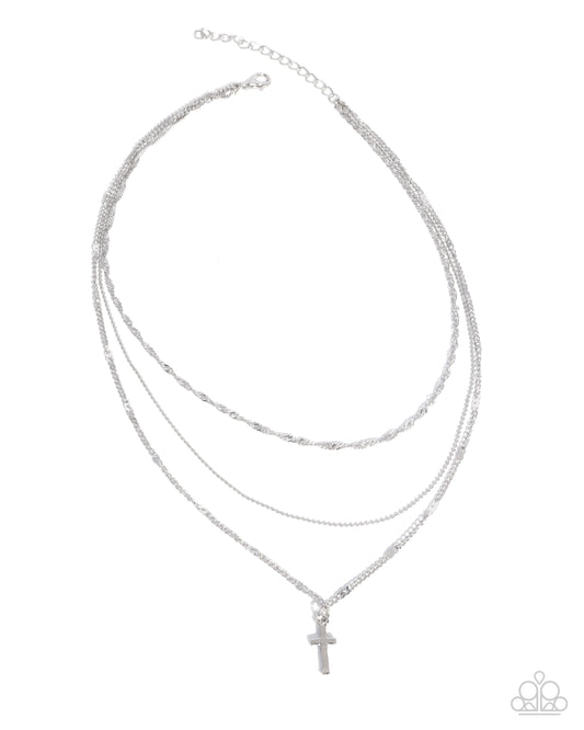 Divine Dedication - Silver Chains/Silver Cross Pendant Paparazzi Necklace & matching earrings