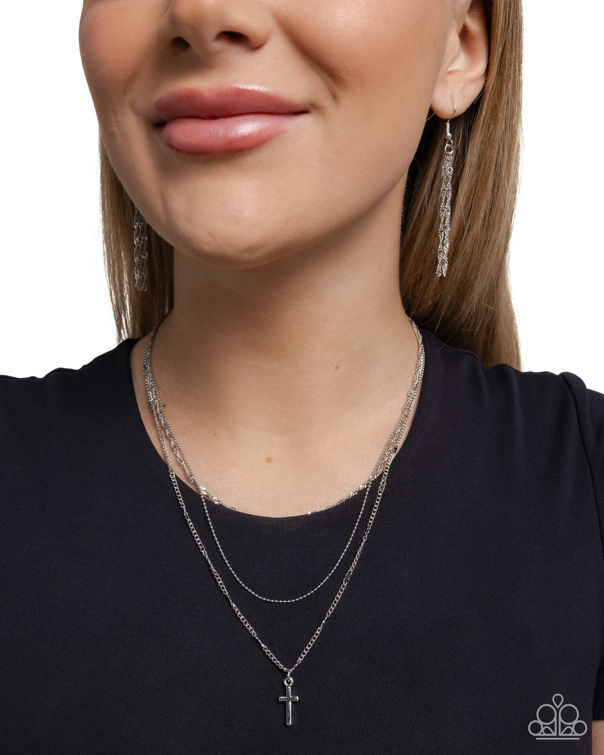 Divine Dedication - Silver Chains/Silver Cross Pendant Paparazzi Necklace & matching earrings