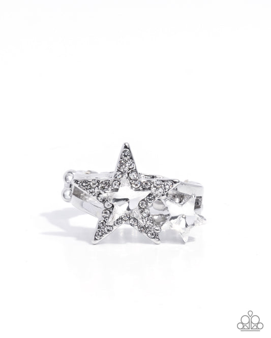 I Pledge Allegiance to the Stars - White Rhinestone Embellished Silver Star Paparazzi Ring