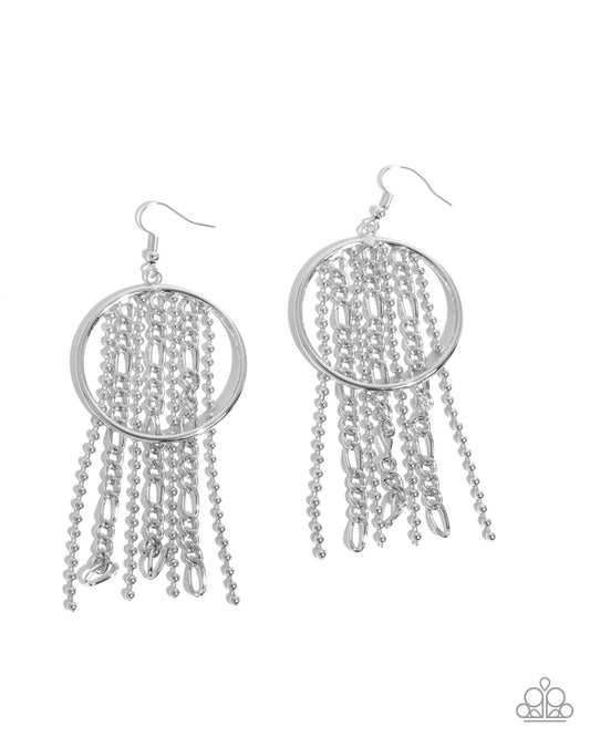 Laborious Lure - Silver Ball & Figaro Chain Fringe/Silver Hoop Paparazzi Earrings