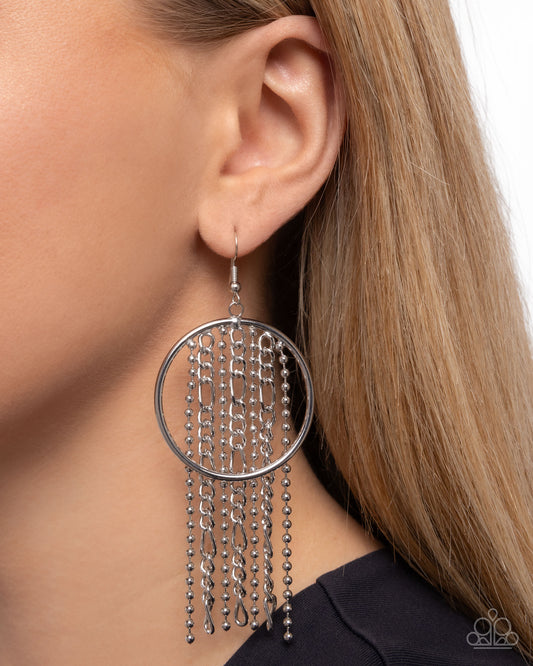 Laborious Lure - Silver Ball & Figaro Chain Fringe/Silver Hoop Paparazzi Earrings