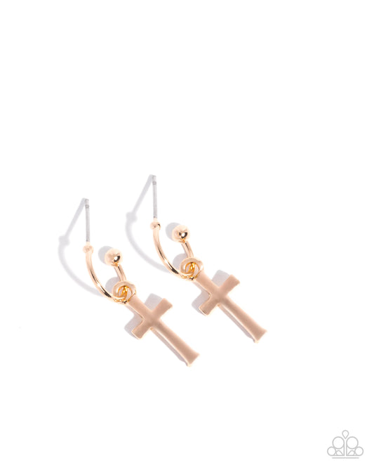 Daily Divinity - Gold Cross Charm & Gold Dainty Hoop Paparazzi Earrings