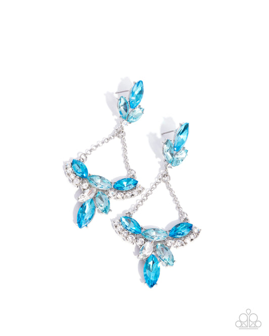 Carefree Chandelier - Blue & White Rhinestone Paparazzi Chandelier Earrings