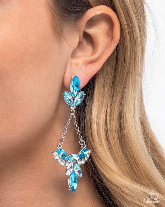 Carefree Chandelier - Blue & White Rhinestone Paparazzi Chandelier Earrings