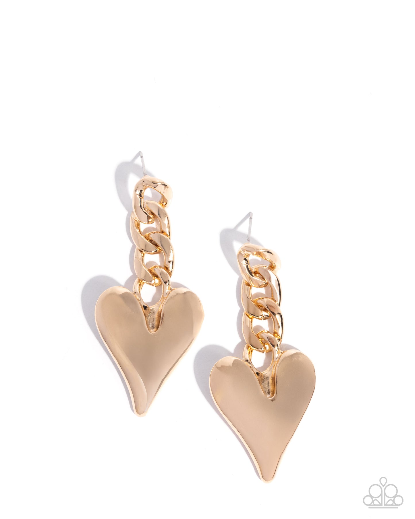 Mechanic Match - Gold Curb Chain & Gold Heart Paparazzi Post Earrings