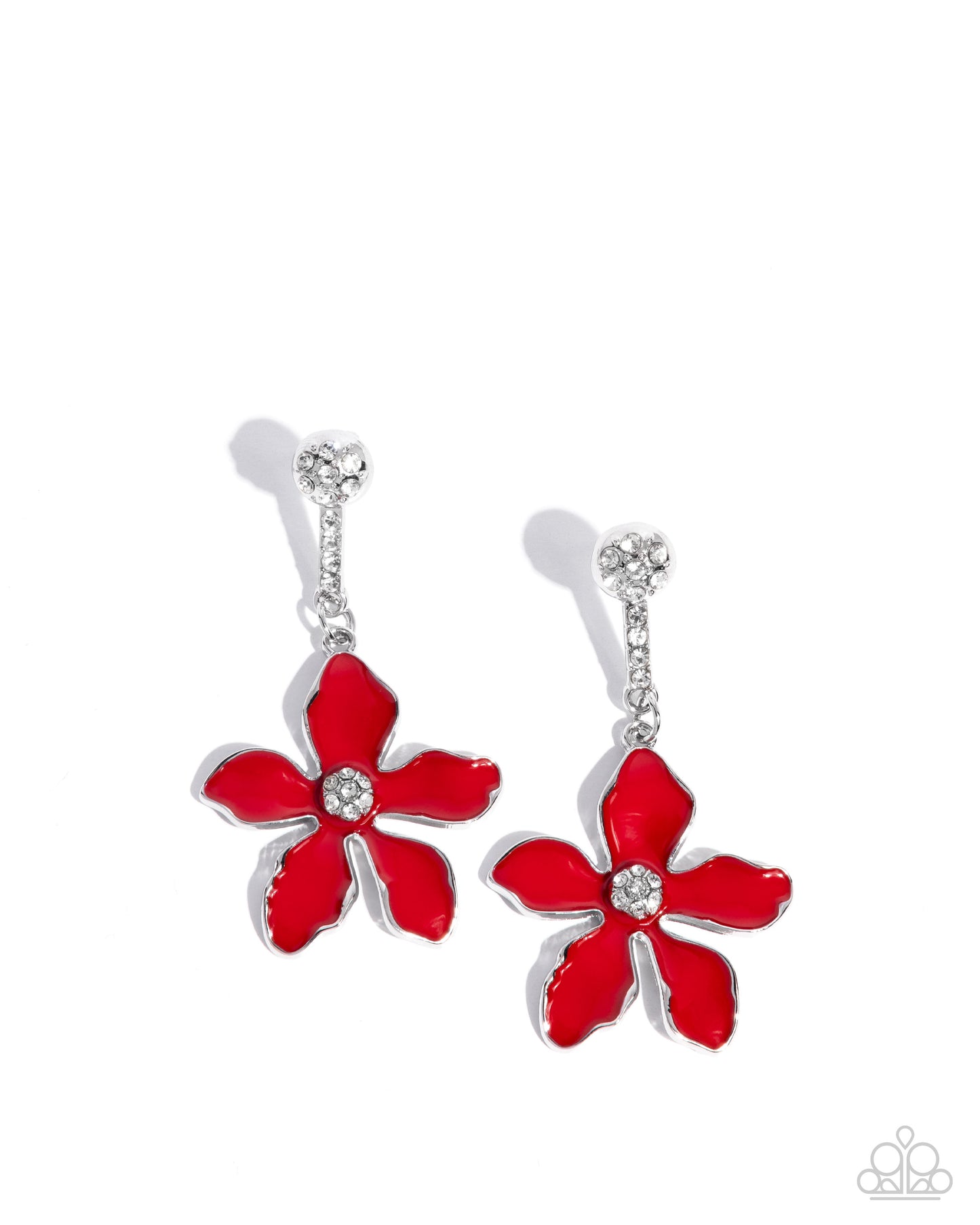 Floral Fleet - Red & White Rhinestone Abstract Flower Paparazzi Earrings