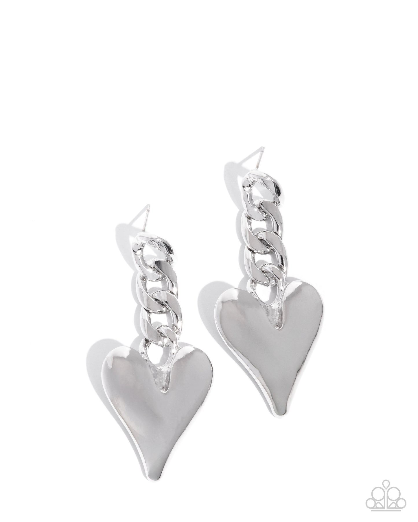 Mechanic Match - Silver Curb Chain & Silver Heart Paparazzi Earrings