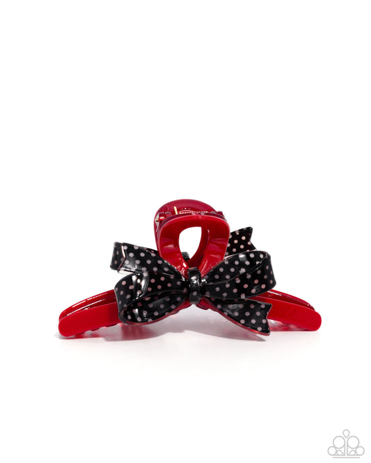 Vaudeville Value - Red Claw Clip/Black Polka Dot Bow Paparazzi Claw Hair Clip