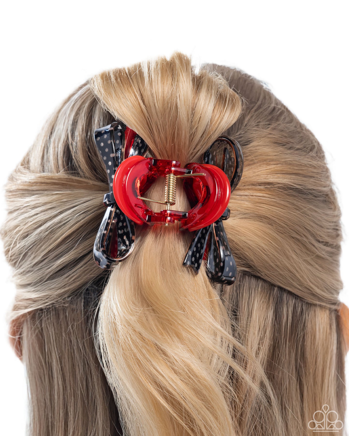 Vaudeville Value - Red Claw Clip/Black Polka Dot Bow Paparazzi Claw Hair Clip
