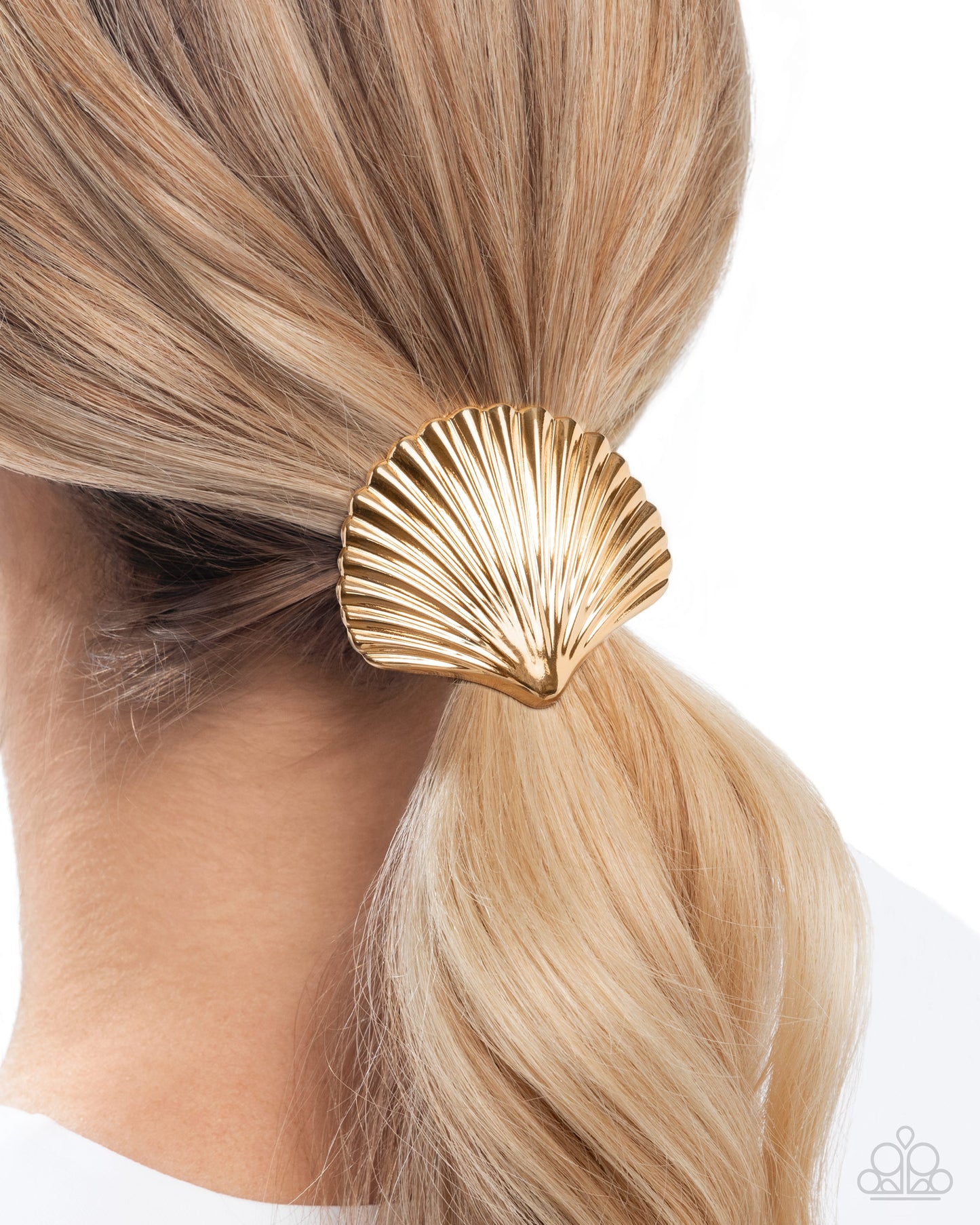 Short Seashell - Gold Textured Seashell/Elastic Hair Tie Paparazzi Hair Accessory