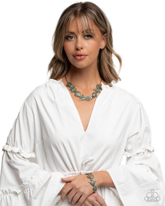 Coastal Shelf - Copper/Patina Finish Coastal-Inspired Pendants Paparazzi Necklace, Bracelet, & matching earrings