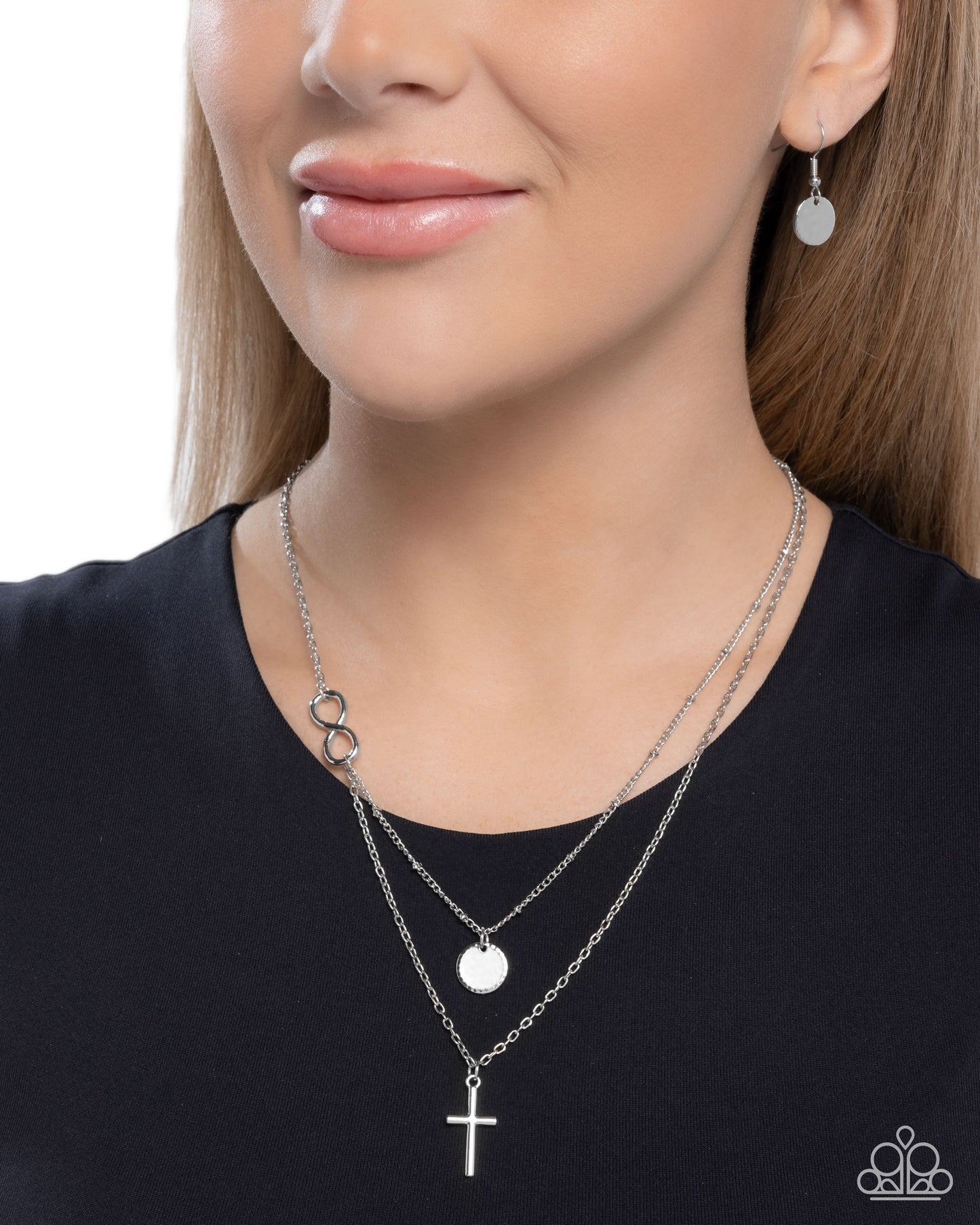 Eternal Embrace - Silver Infinity Sign/Silver Cross Pendant Paparazzi Necklace & matching earrings