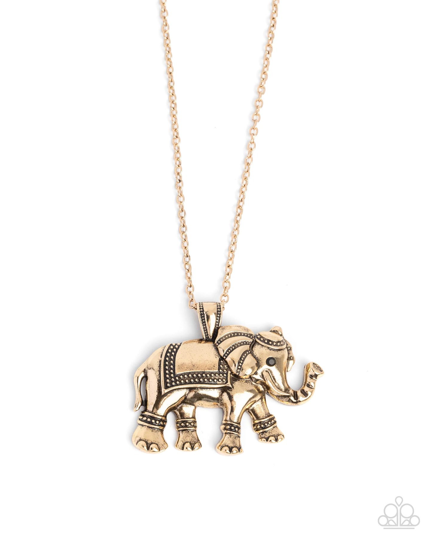 Elaborate Elephant - Gold Oversized Elephant Pendant Paparazzi Necklace & matching earrings