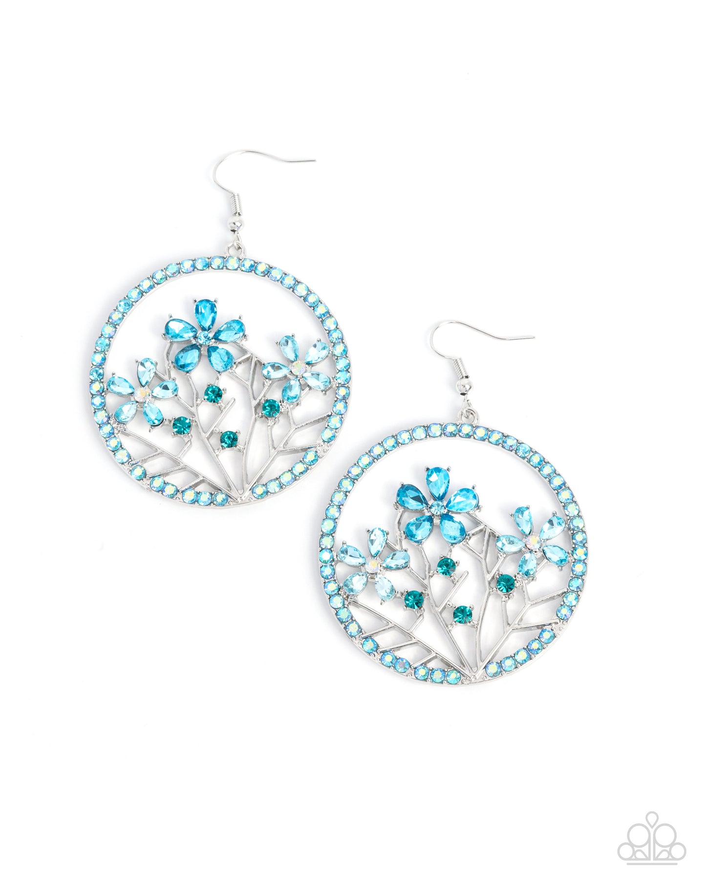 Basic Bouquet - Blue Aquamarine Iridescent Rhinestone Flowers Paparazzi Earrings