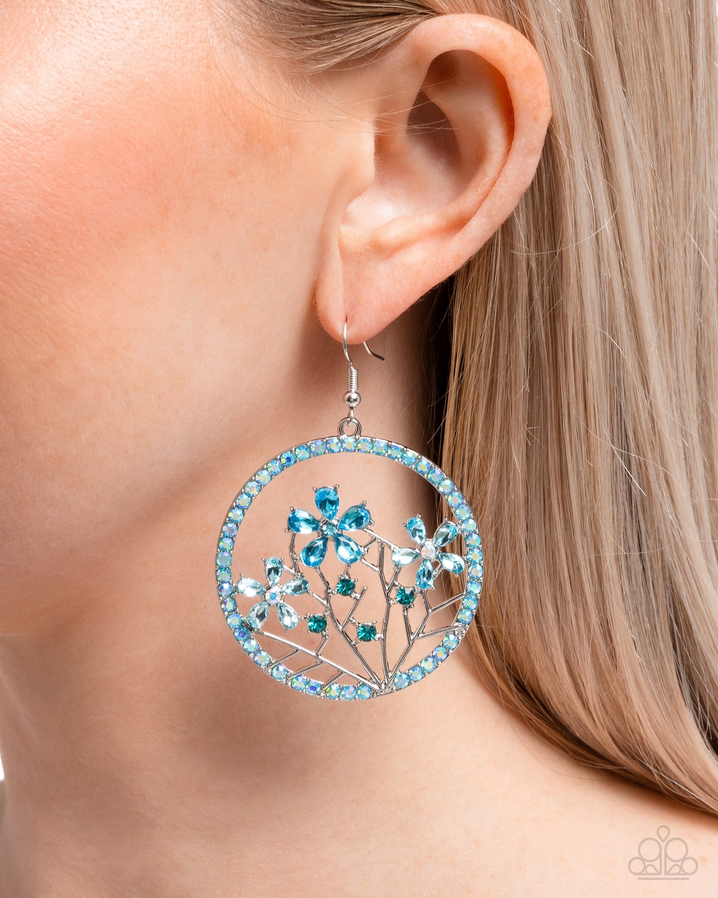 Basic Bouquet - Blue Aquamarine Iridescent Rhinestone Flowers Paparazzi Earrings