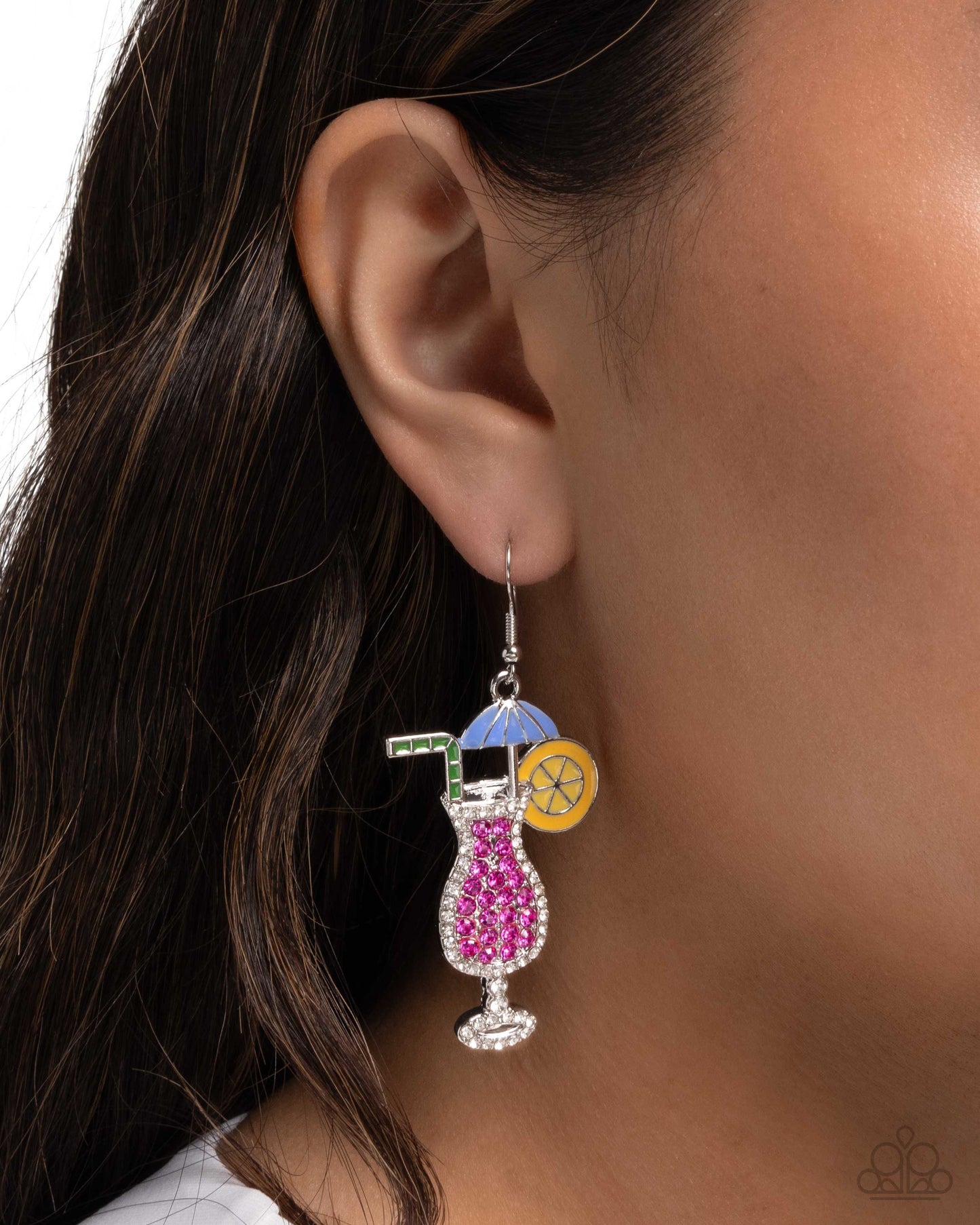 Delightful Daiquiri - Pink & White Rhinestone Daiquiri Paparazzi Earrings