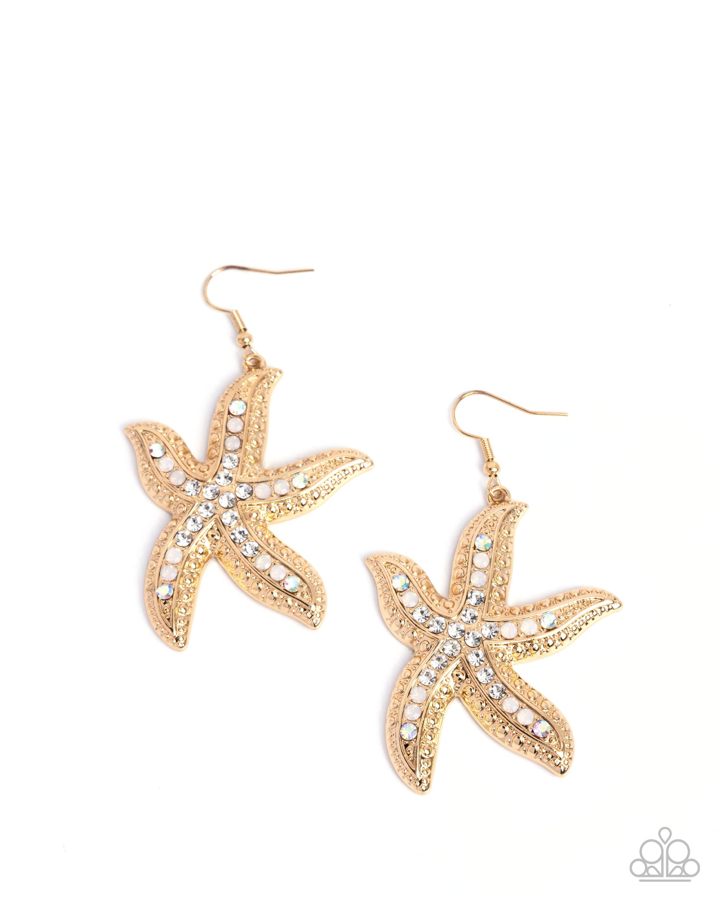 Seize the Starfish - Gold 3-D Starfish/Dainty Rhinestones Paparazzi Earrings