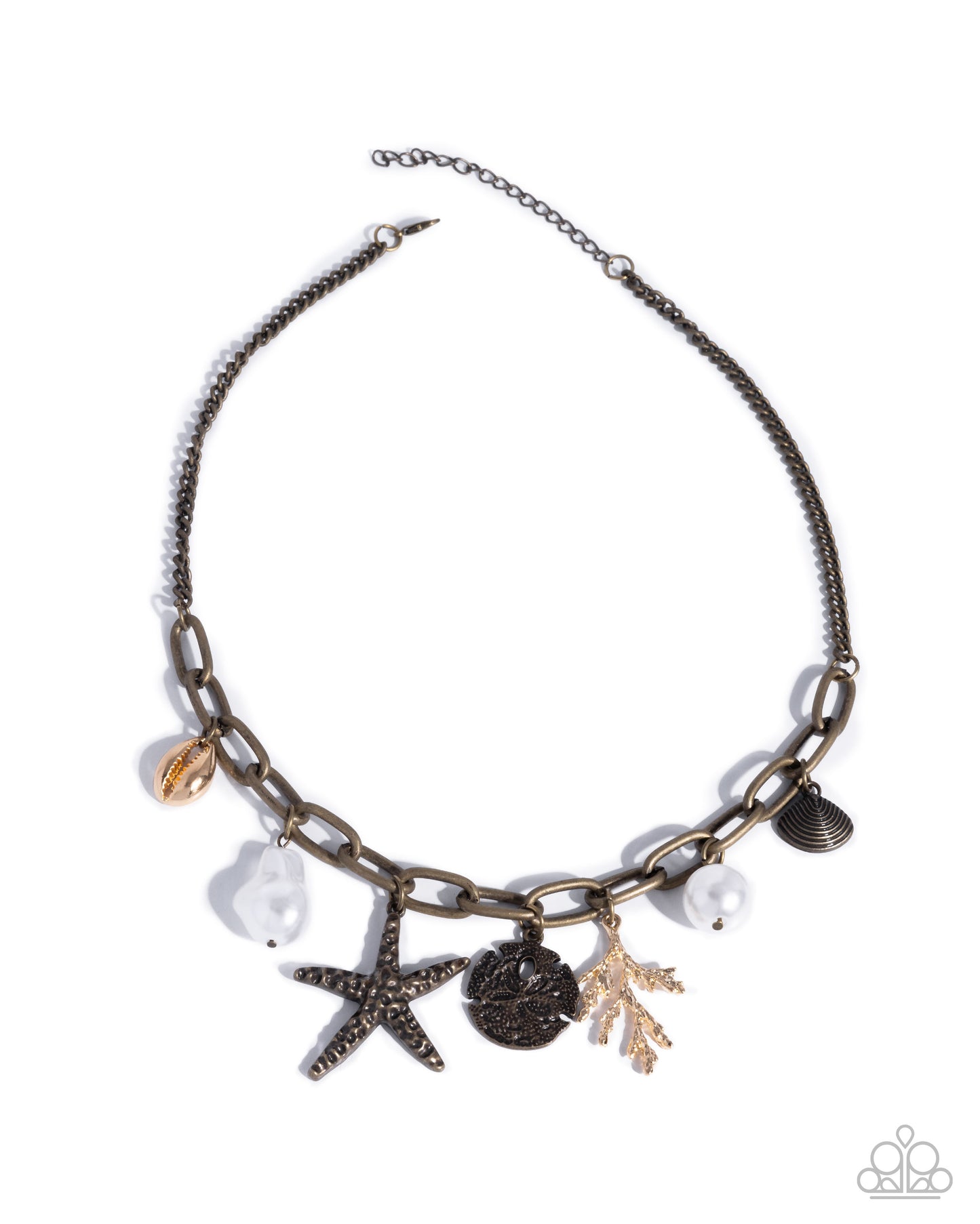 Coral Collection - Brass Coastal-Inspired Charms Paparazzi Necklace & matching earrings