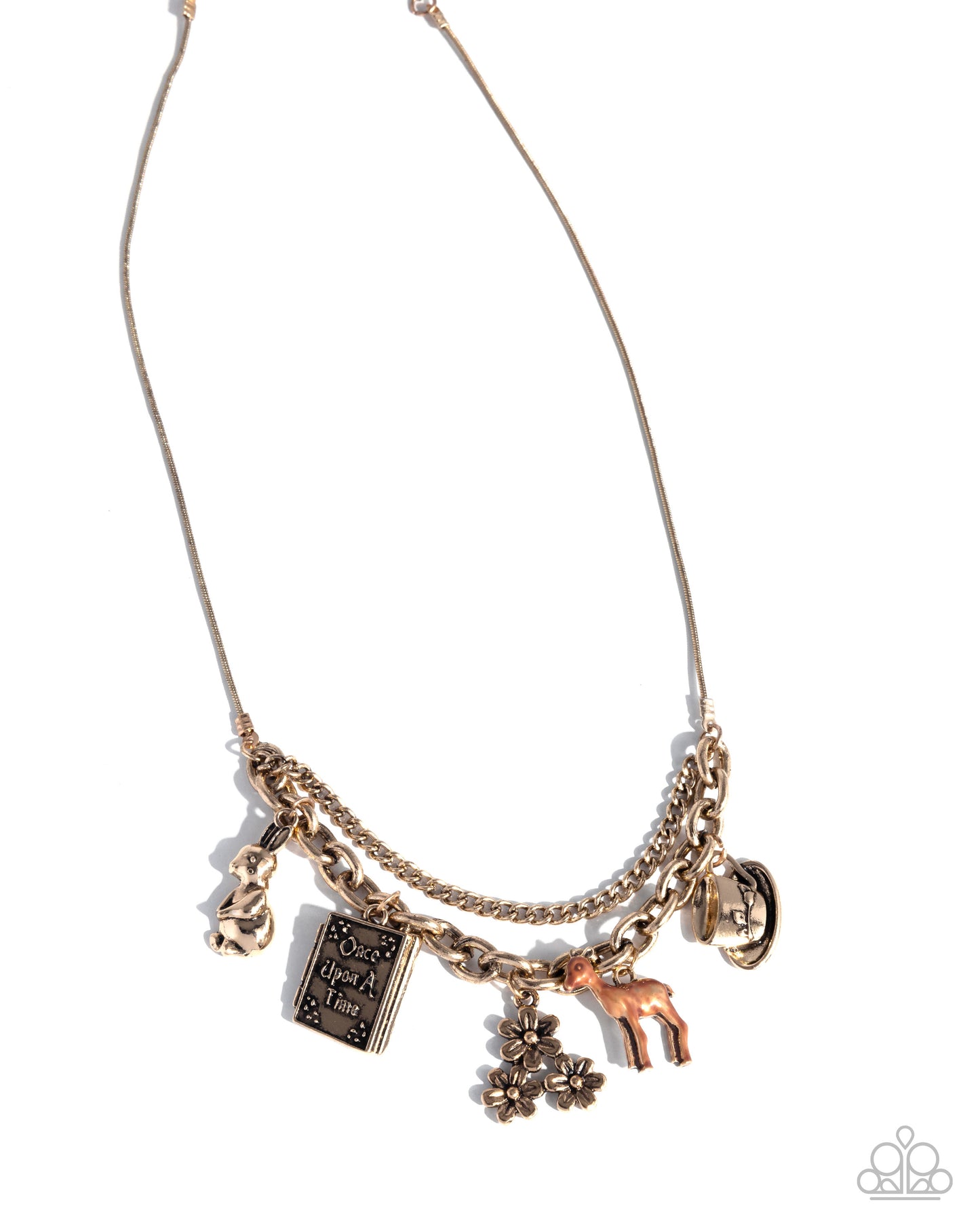 Storybook Setting - Gold Fairytale-Inspired Charms Paparazzi Necklace & matching earrings